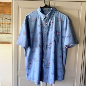 Huk Fishing Kona Americookin Short-Sleeve Button-Down Shirt, Blue Red, L